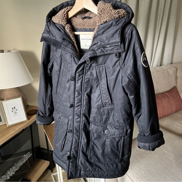 Abercrombie Kid’s Black Sherpa Lined Coat Size 13/14 - Picture 3 of 16